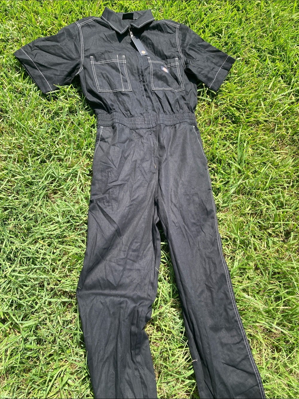 Dickies Black Short-Sleeve Work Jumpsuit with Contrast Stitching